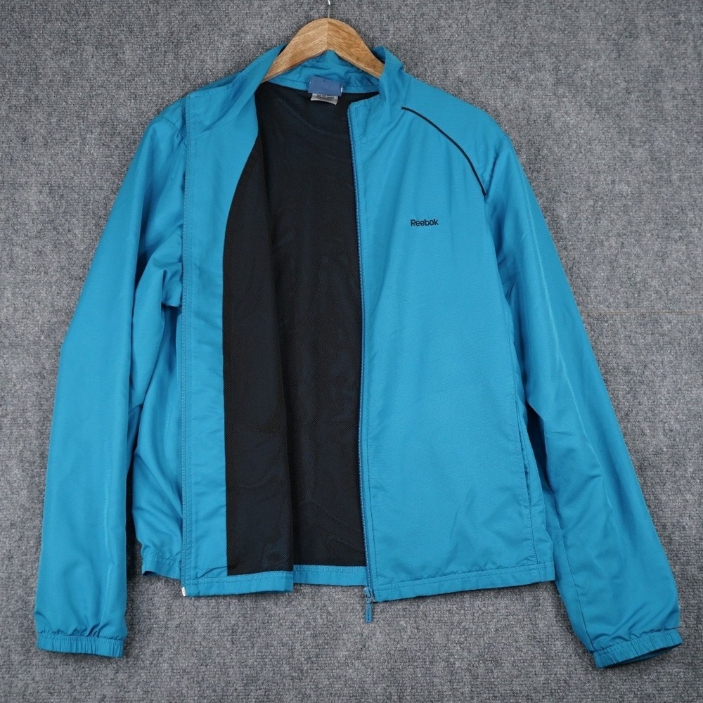 Reebok Windbreaker Jacket Mens Large‎ Teal Blue Mesh Lined Full Zip 3RSWJ053